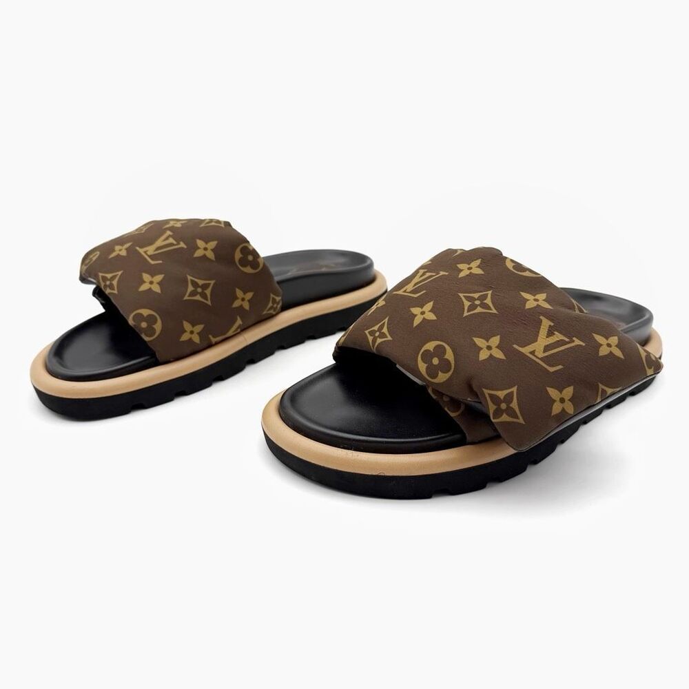 LOUIS VUITTON Pool Pillow Flat Comfort Mule Slide Sandal Size 39 Brown Monogram